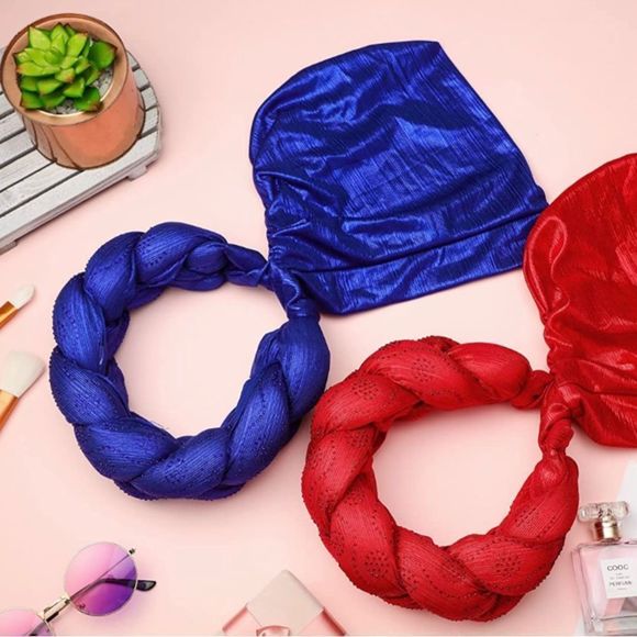 Blue  PreTied Head Scarf for Women Twisted Stretchy Turban Head Wrap Cryst… - Picture 3 of 3